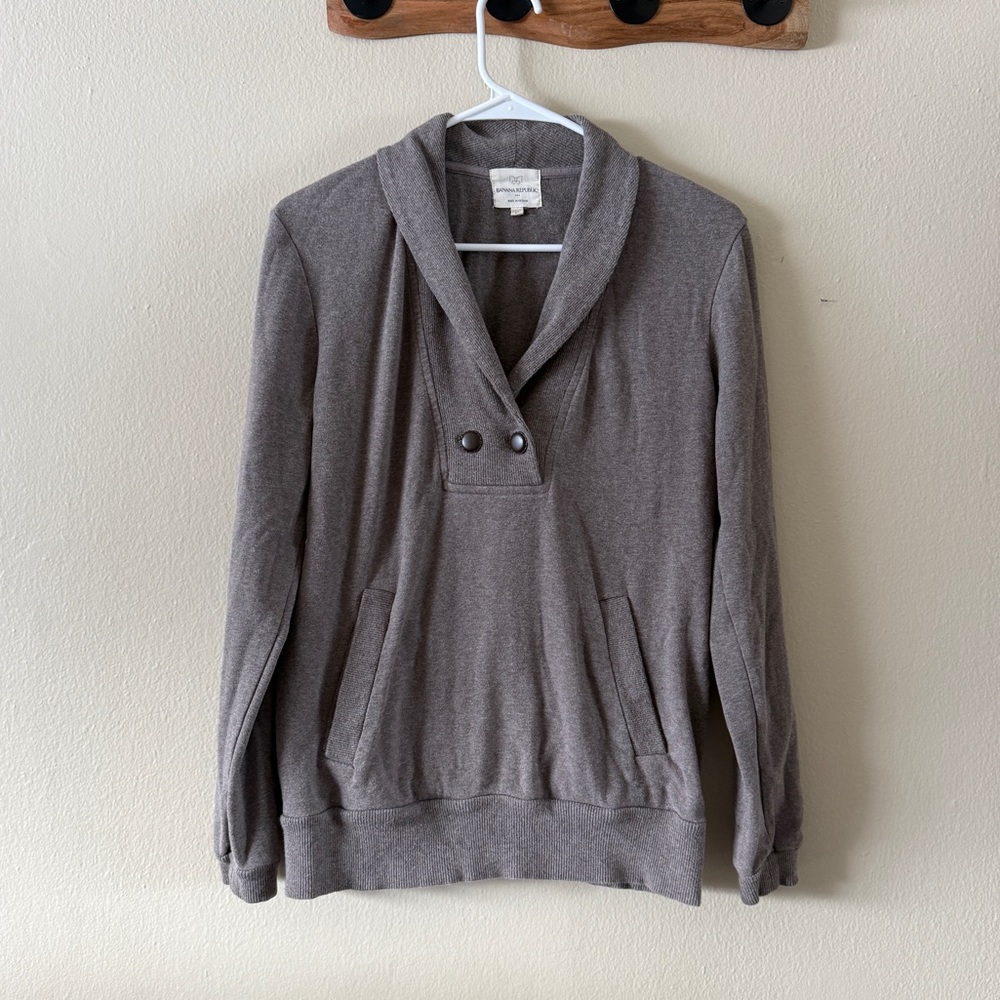 Banana Republic Taupe Brown Shawl Collar Button Pullover Sweater size M